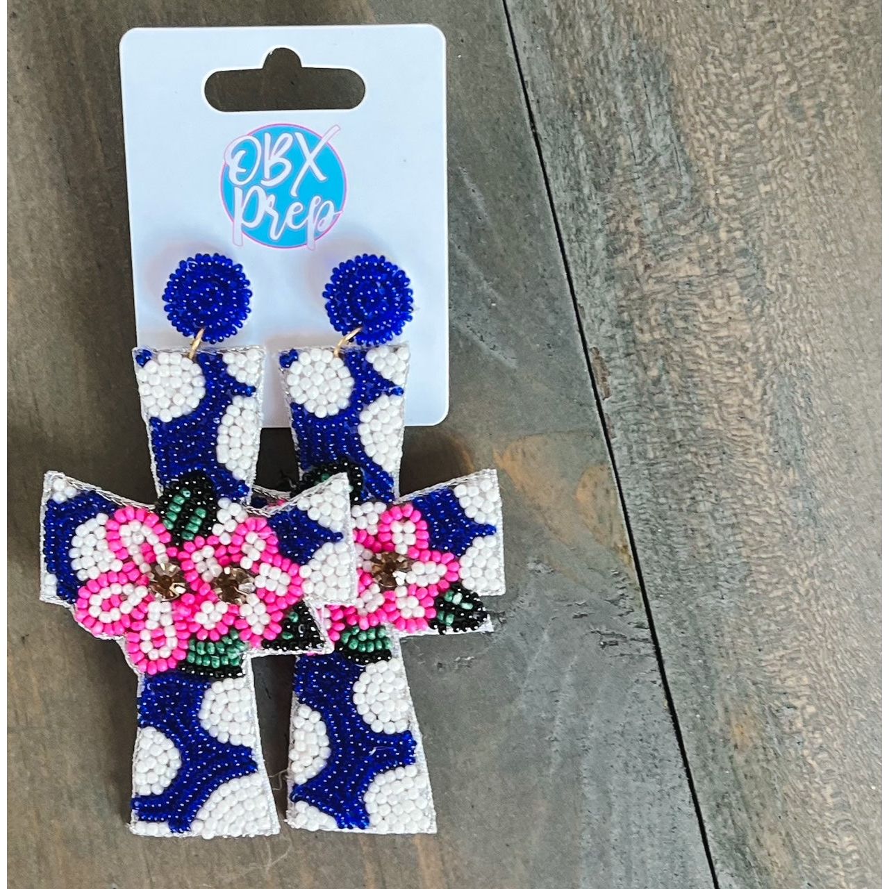 OBX Prep Exclusive! Polka Dot Cross Seed Beaded Dangle Earrings - OBX Prep