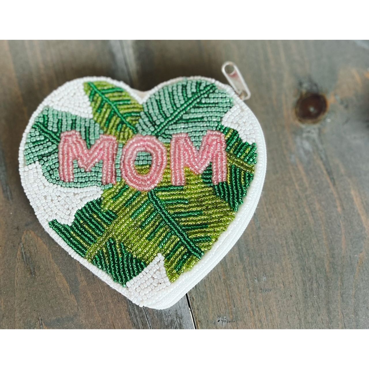 Mom Palm Heart Seed Beaded Coin Purse - OBX Prep