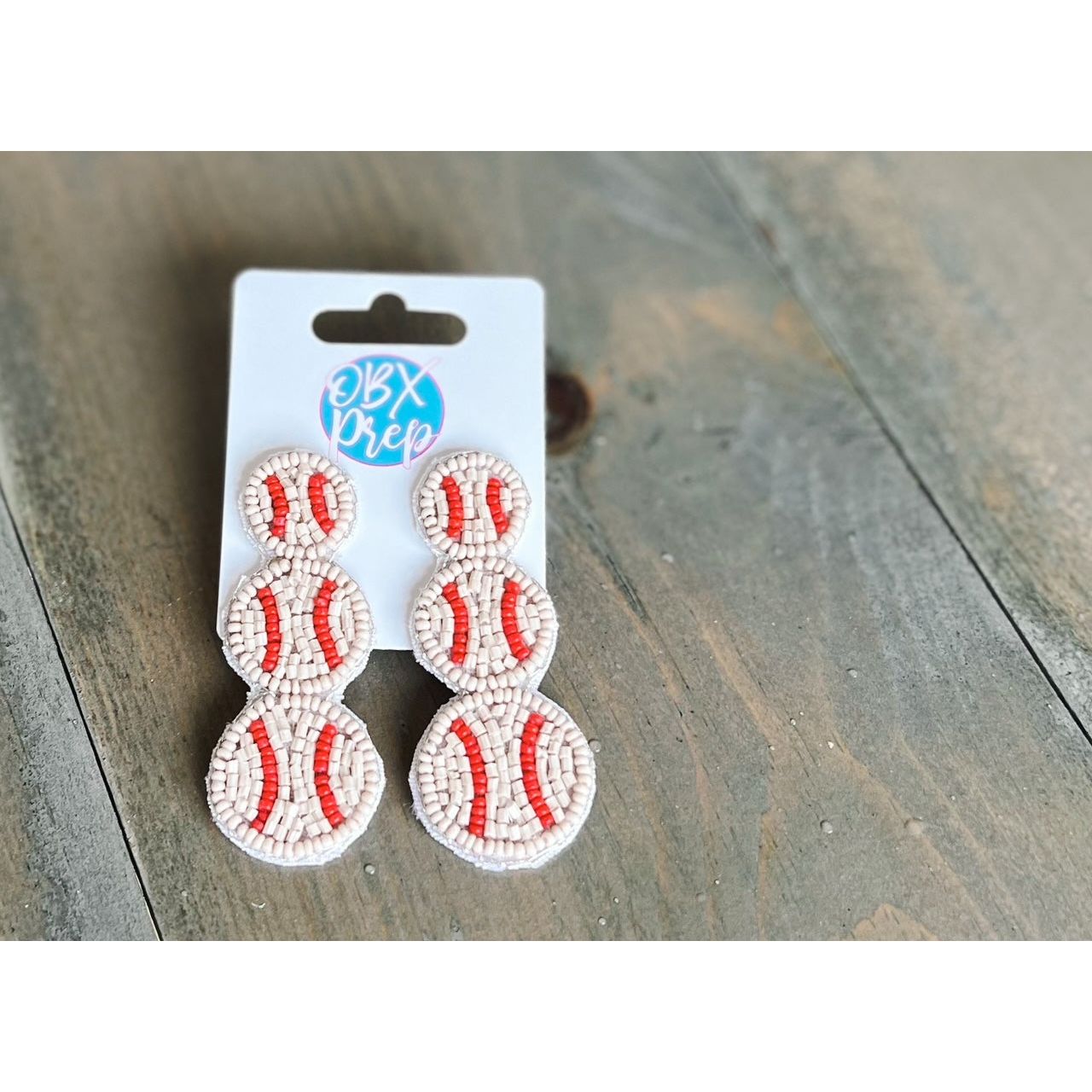 Baseball Triple Seed Beaded Drop Earrings - OBX Prep