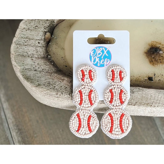 Baseball Triple Seed Beaded Drop Earrings - OBX Prep