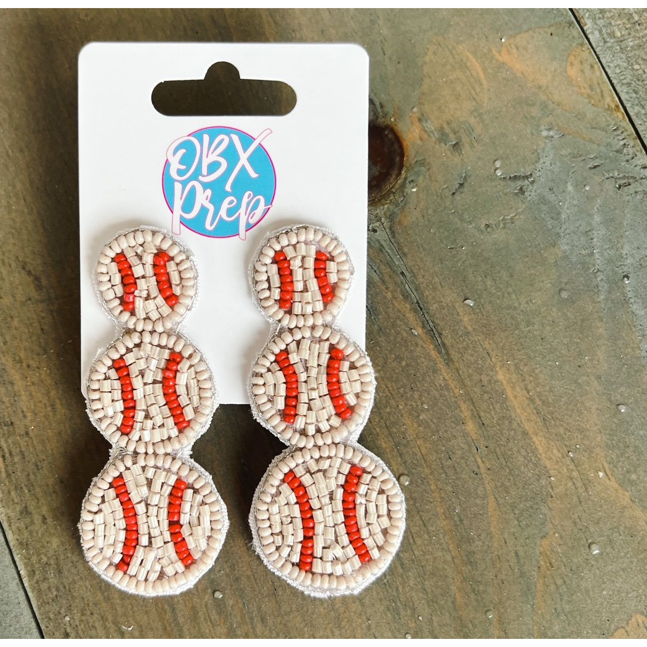 Baseball Triple Seed Beaded Drop Earrings - OBX Prep