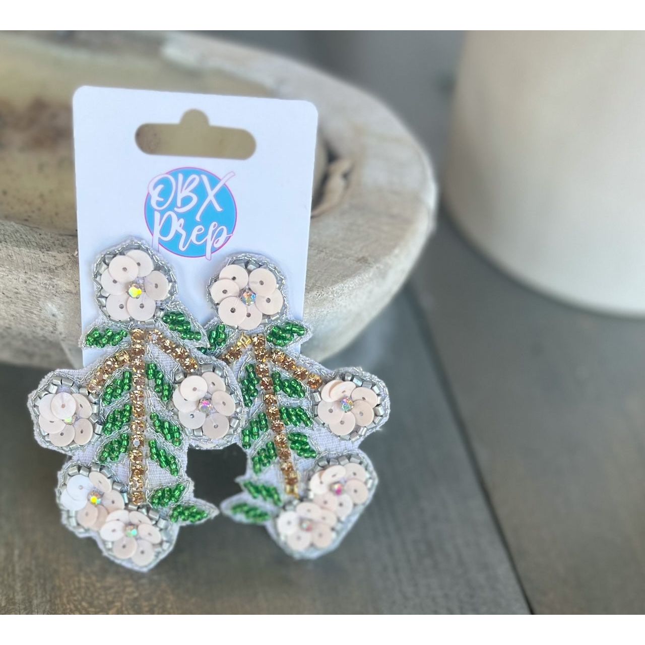 Floral Vine Seed Beaded Dangle Earrings - OBX Prep