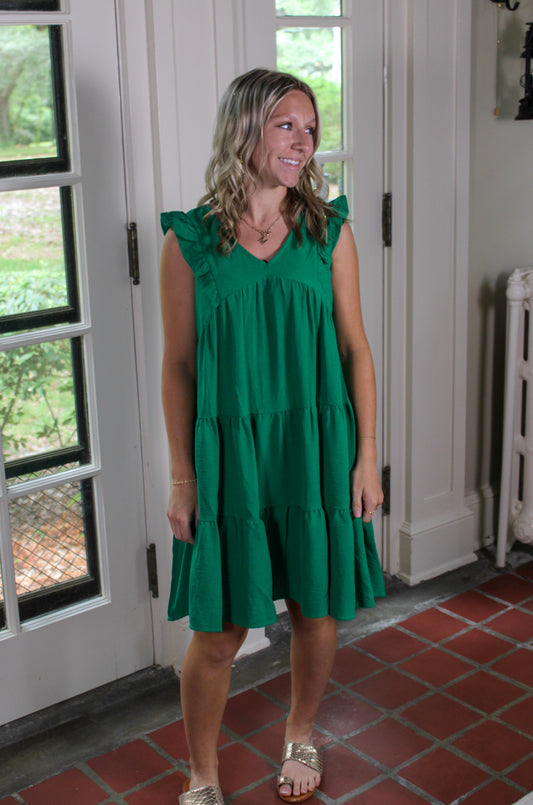 Green Ruffle Tiered Mini Dress RTS