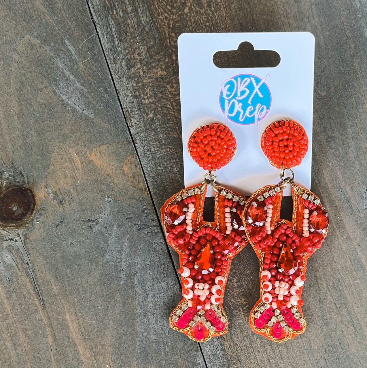 Lobster Handmade Seed Beaded Dangle Earrings - OBX Prep