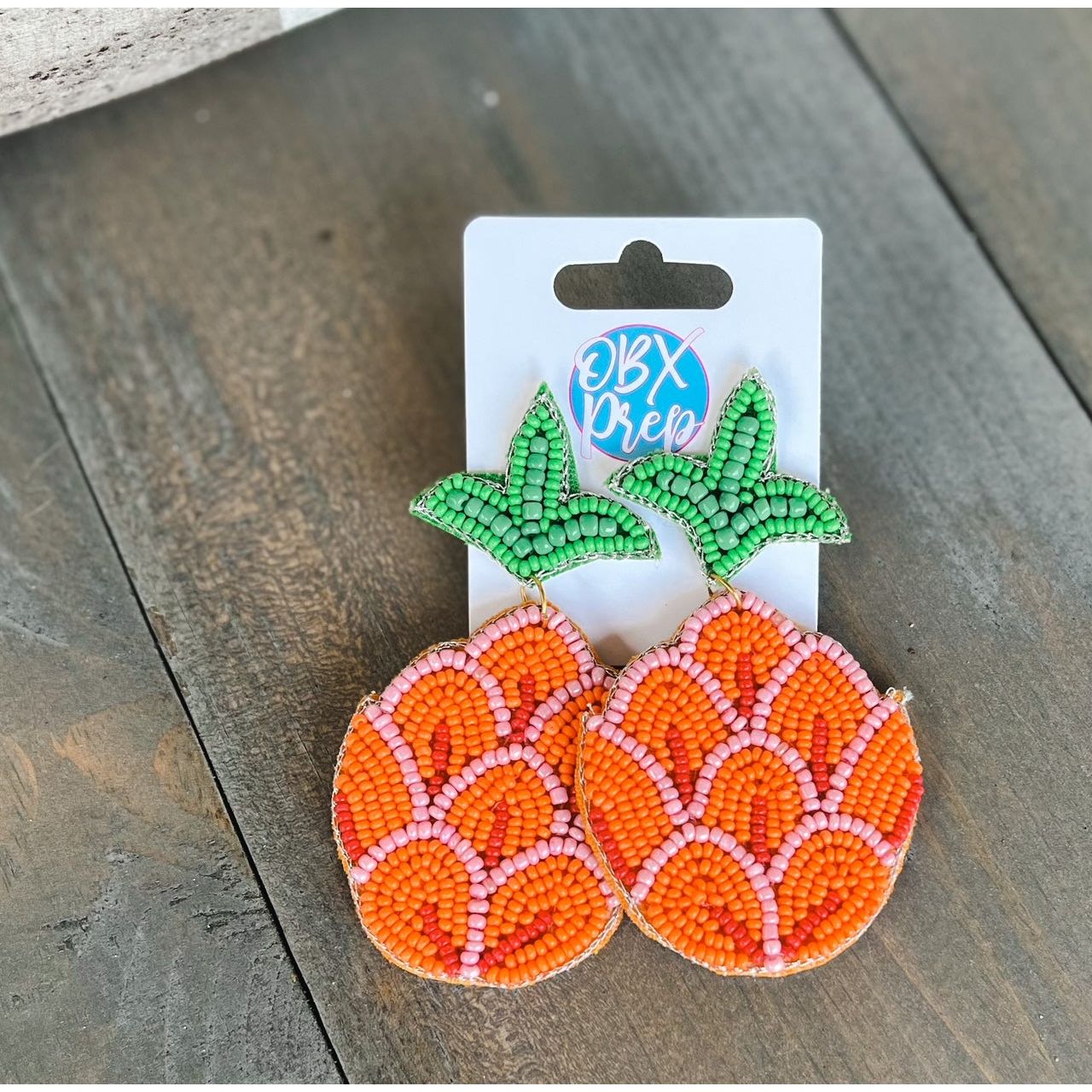 Preppy Pineapple Acorn Dangle Seed Beaded Earrings - OBX Prep