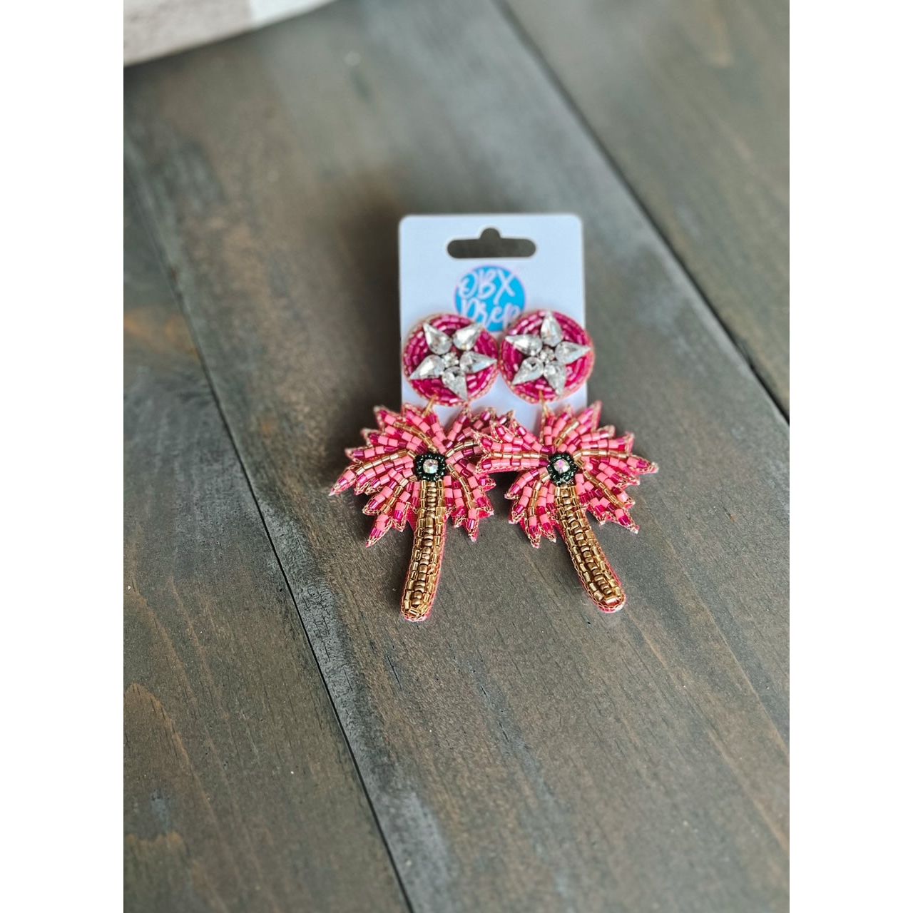 Pink Palm Tree Seed Beaded Dangle Earrings - OBX Prep