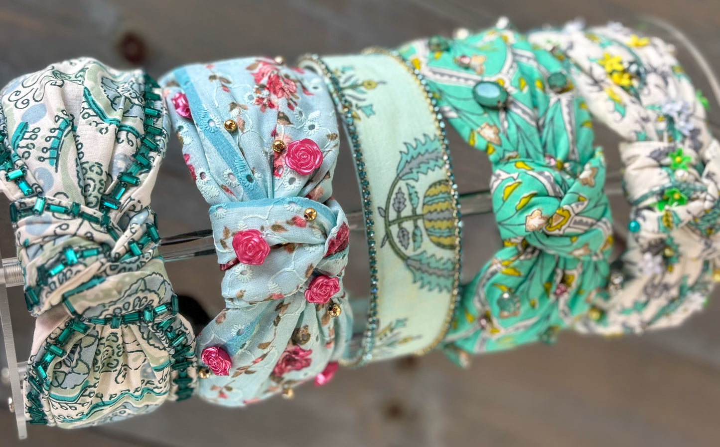 Summer Garden Flossie Rose Shabby Chic Beaded Top Knot Headband.