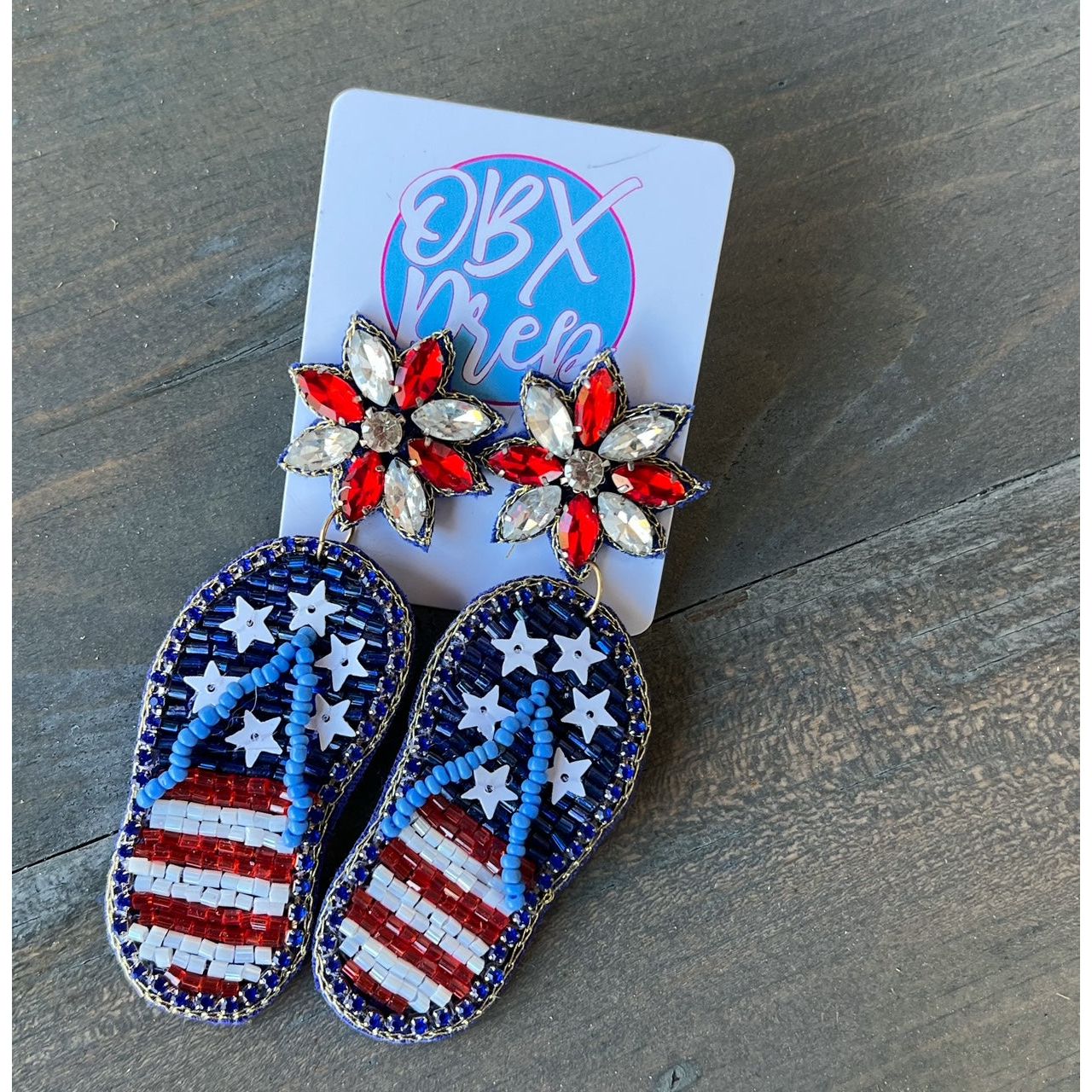 Patriotic Handmade Red White and Blue Flip Flop Earrings - OBX Prep