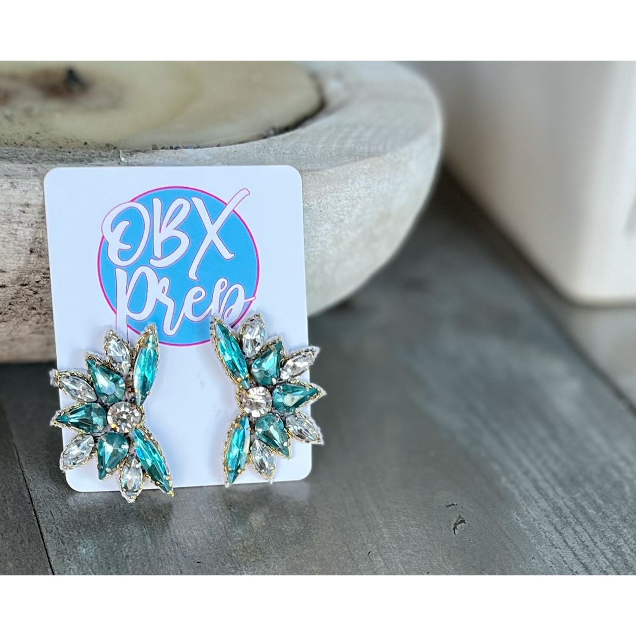 Sophie Bright Rhinestone Stud Earrings in Blues - OBX Prep