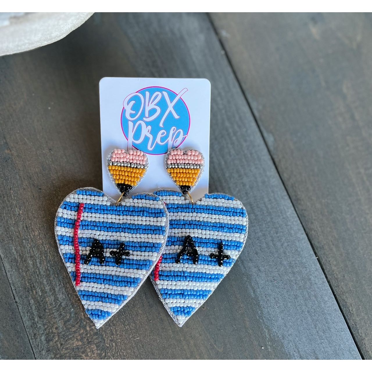 Pencil and Paper Teacher Seed Beaded Drop Earrings - OBX Prep