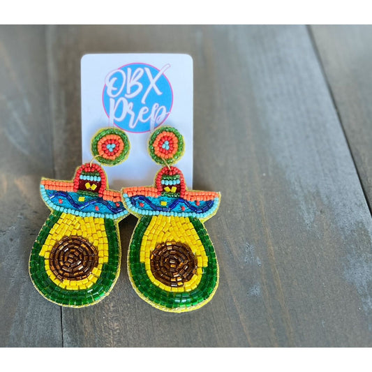 Avocado Seed Beaded Cinco de Mayo Dangle Earrings - OBX Prep