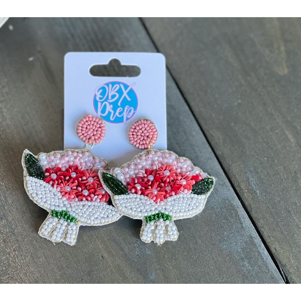 Hydrangea Bouquet Seed Beaded Drop Earrings - OBX Prep