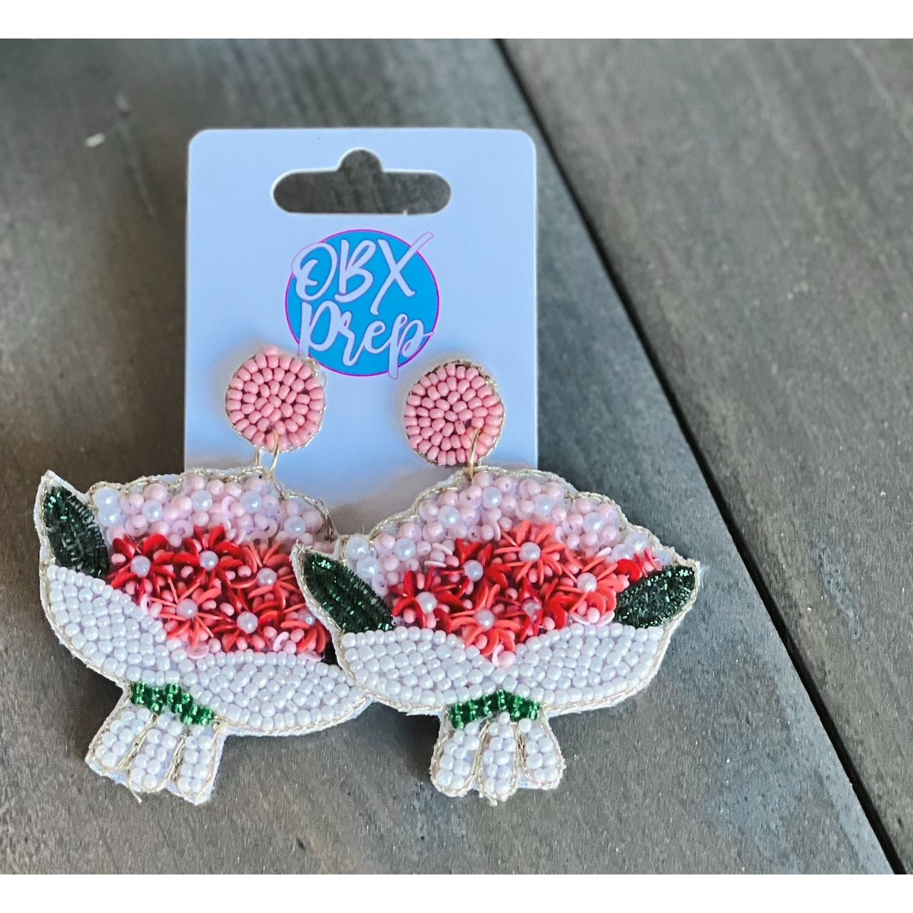 Hydrangea Bouquet Seed Beaded Drop Earrings - OBX Prep