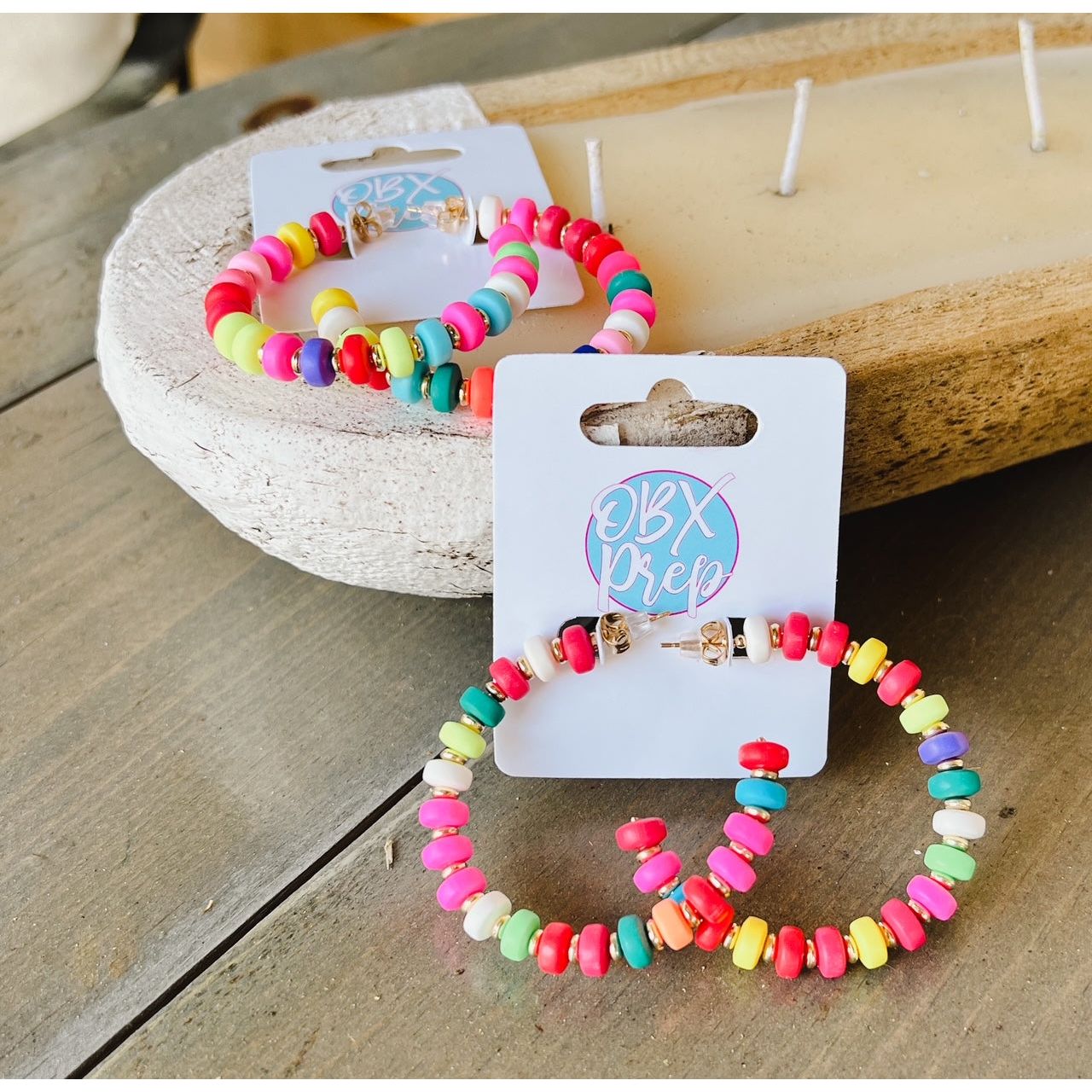 Summer Bright Colorful Beaded Hoop Earrings - OBX Prep