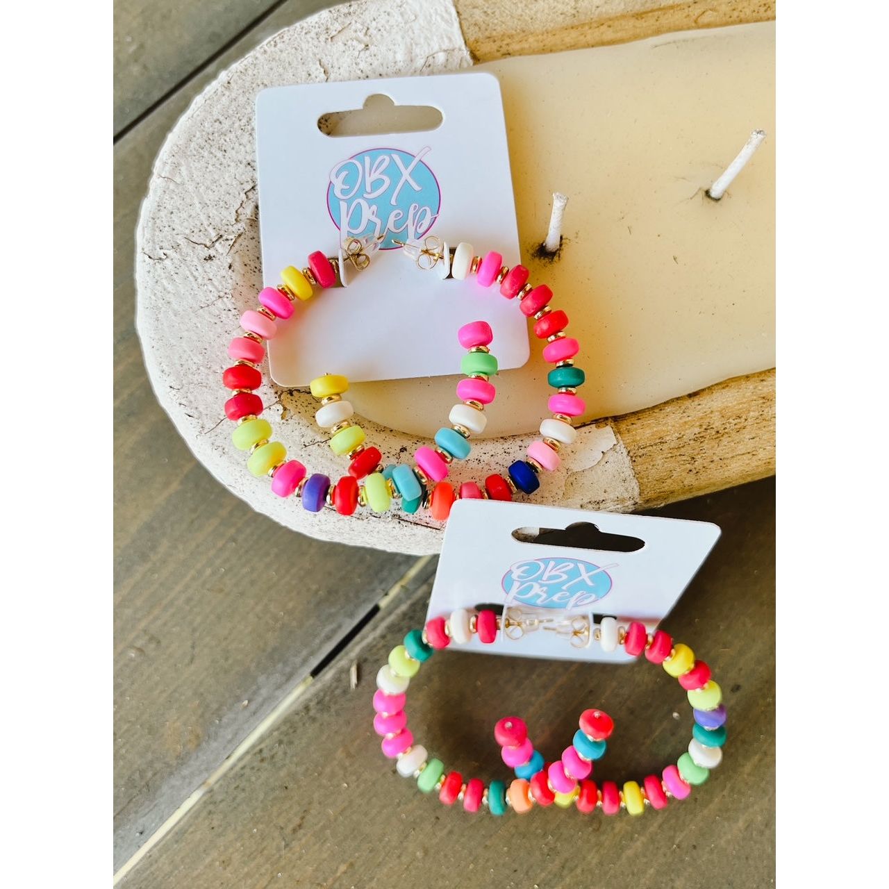 Summer Bright Colorful Beaded Hoop Earrings - OBX Prep