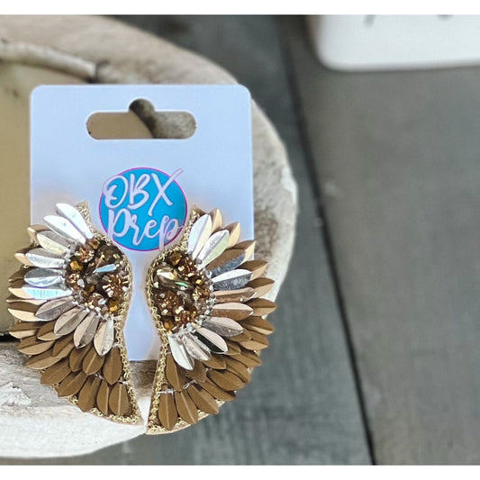 Metal Tone Wings Stud Earrings - OBX Prep