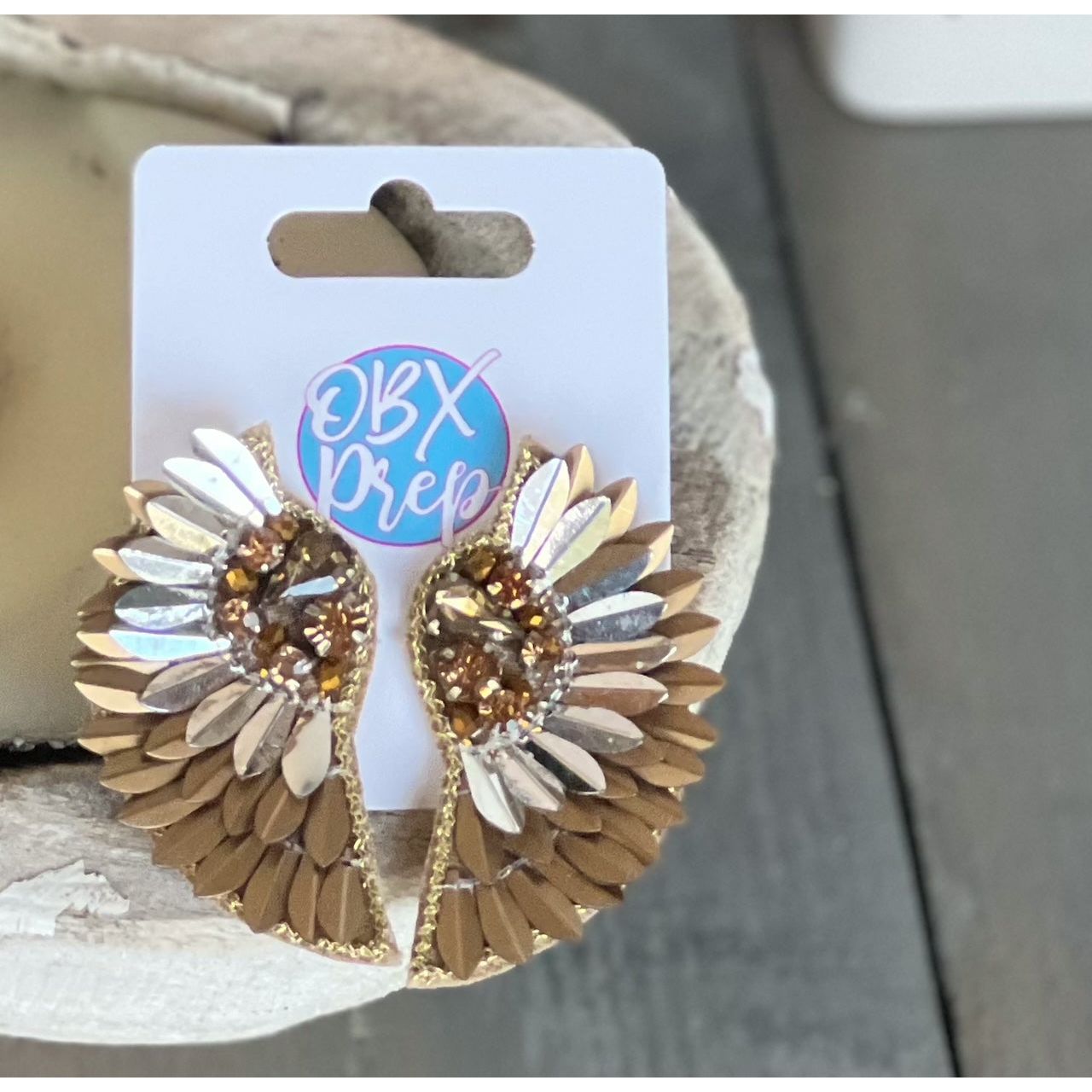 Metal Tone Wings Stud Earrings - OBX Prep