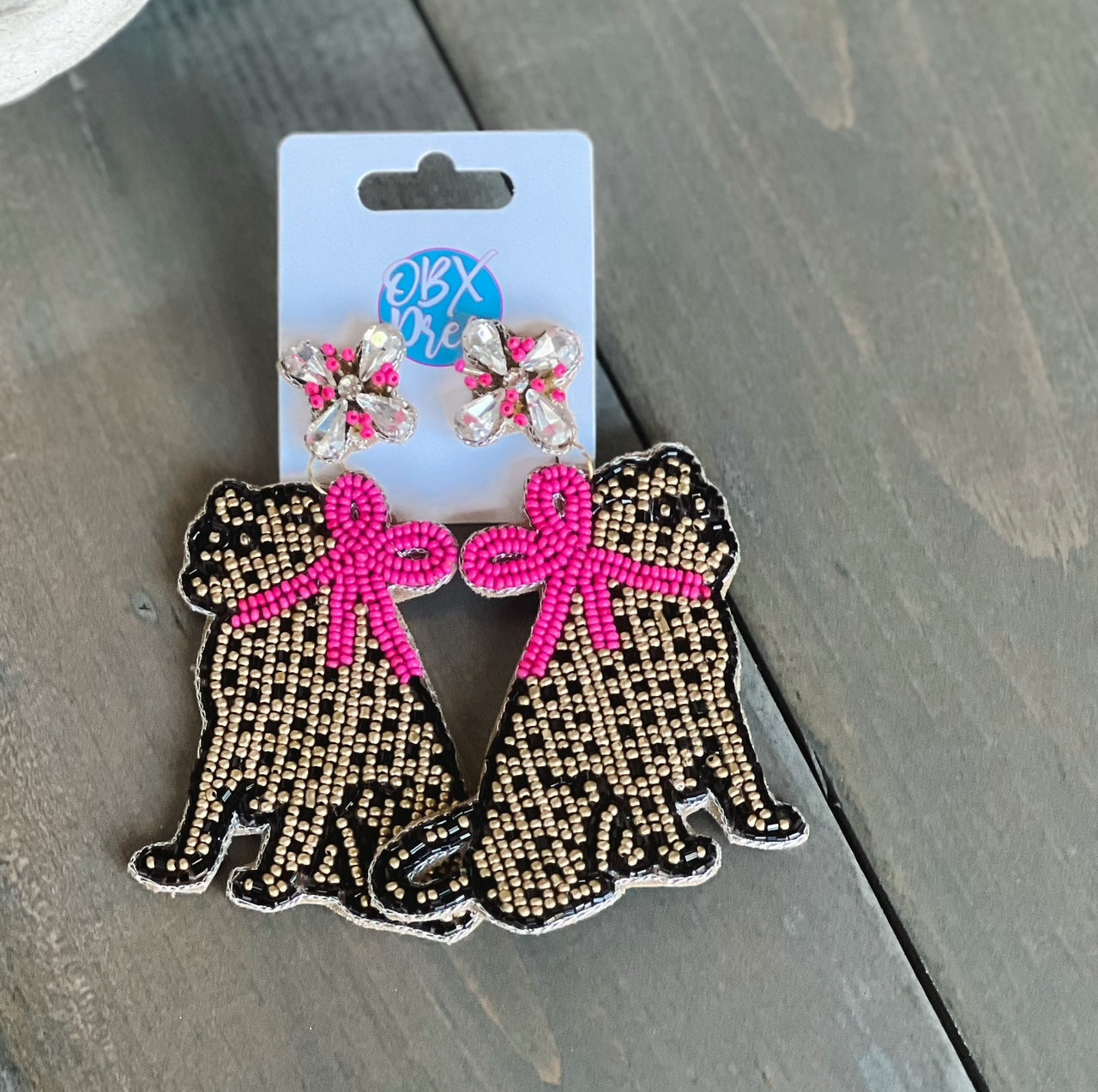 Jaguar with Pink Bow Exclusive Preppy Dangle Earrings - OBX Prep