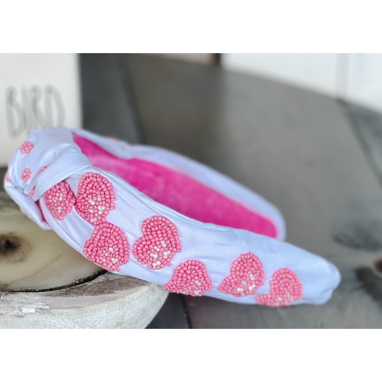 Dog Mom Paw Print Heart Seed Beaded Top Knot Headband - OBX Prep