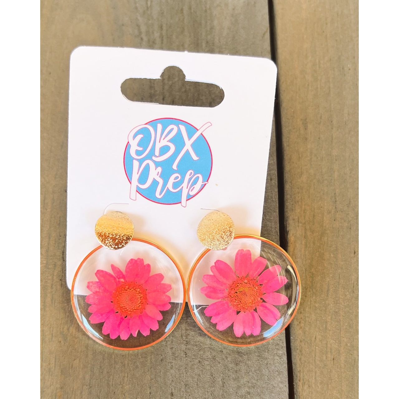 Pressed Flower Pink Dangle Earrings - OBX Prep