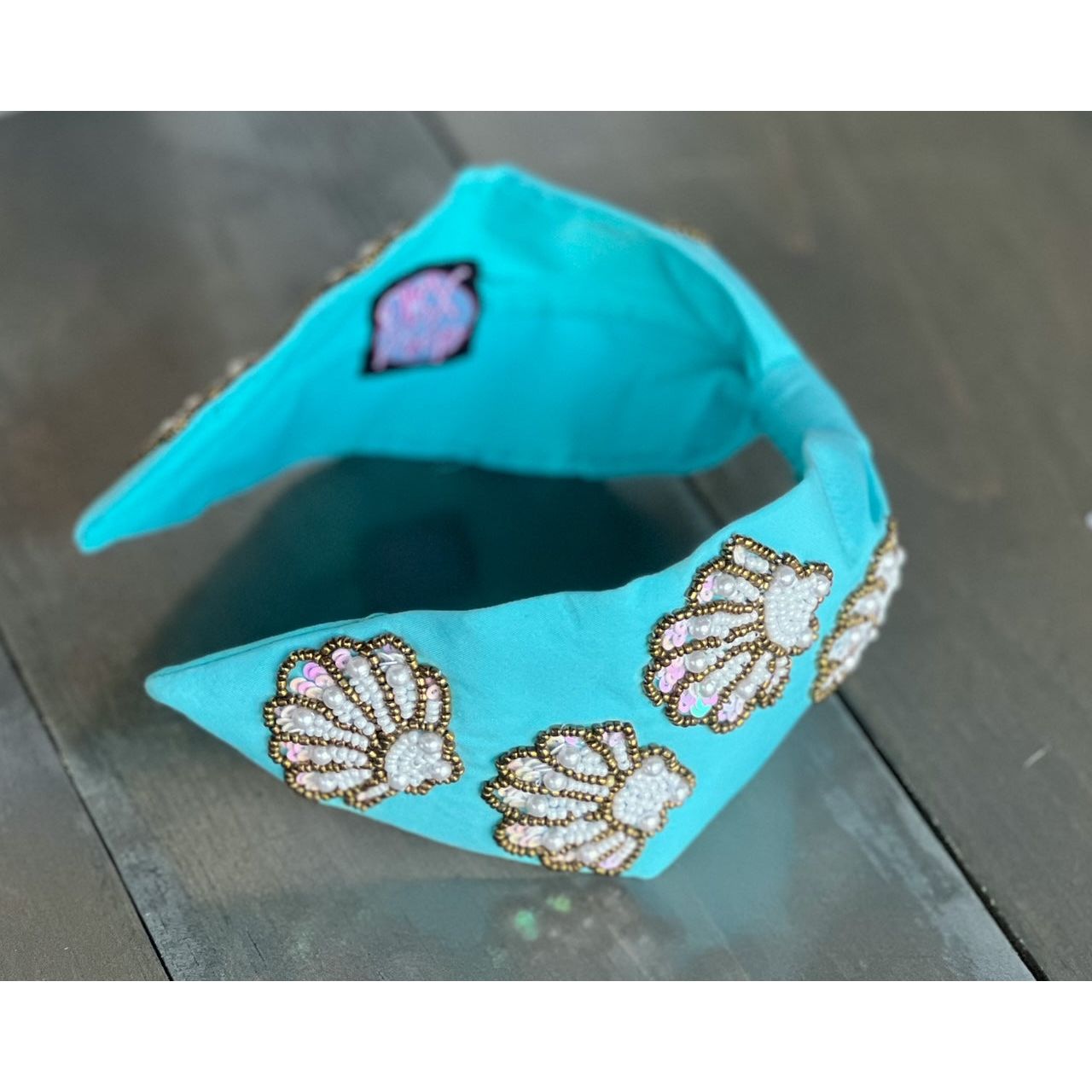 Seashell Seed Beaded Turquoise Top Knot Headband - OBX Prep