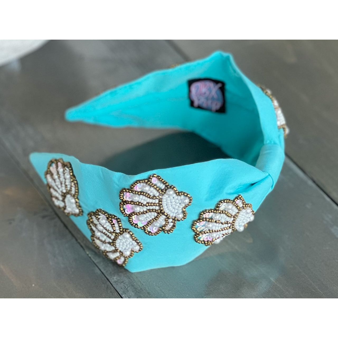 Seashell Seed Beaded Turquoise Top Knot Headband - OBX Prep