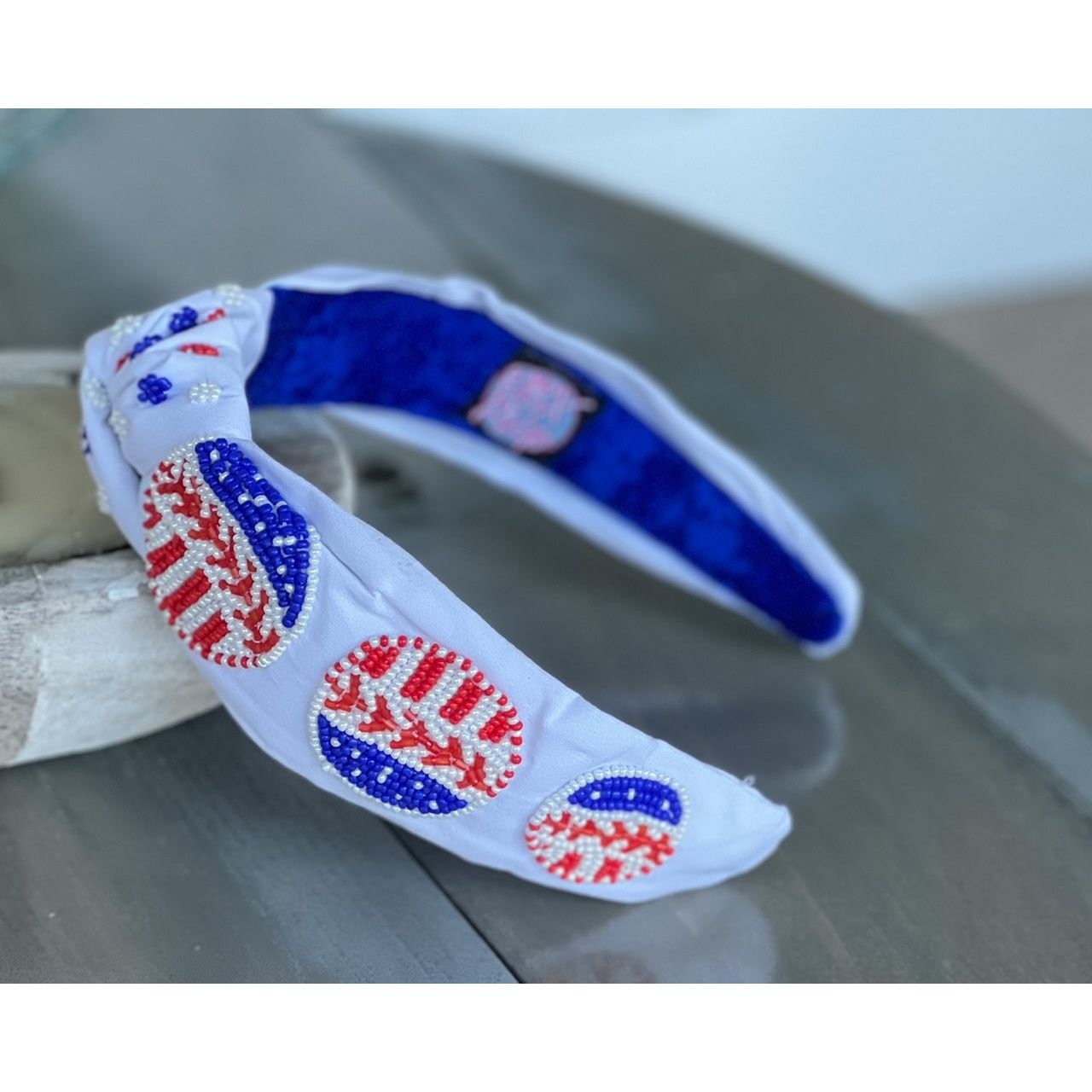 Patriotic Baseball Seed Beaded Top Knot Headband - OBX Prep