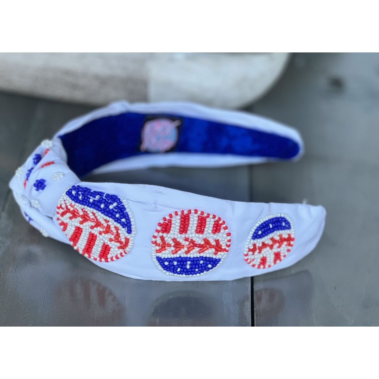 Patriotic Baseball Seed Beaded Top Knot Headband - OBX Prep