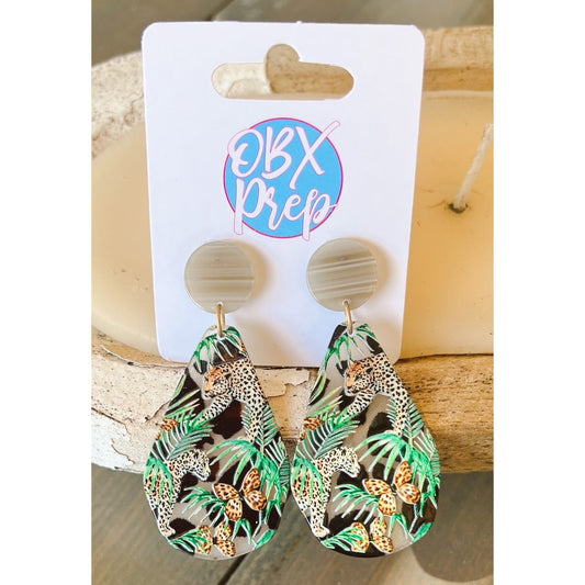 Leopard Print Acetate Drop Earrings - OBX Prep