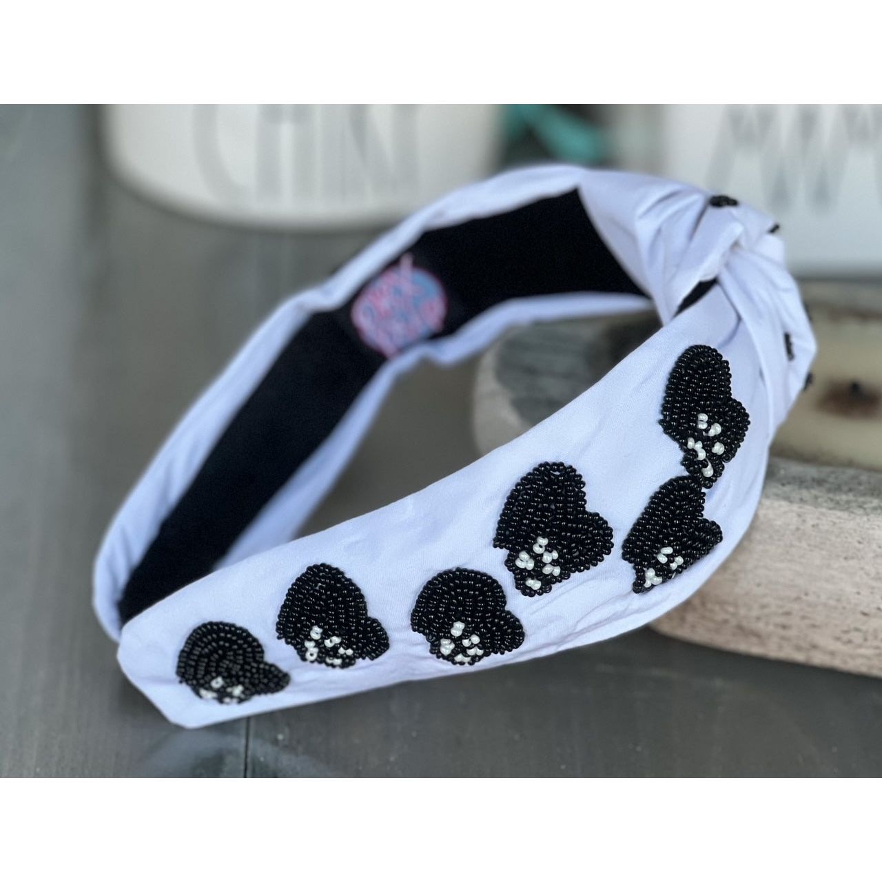 Dog Mom Paw Print Heart Seed Beaded Top Knot Headband - OBX Prep