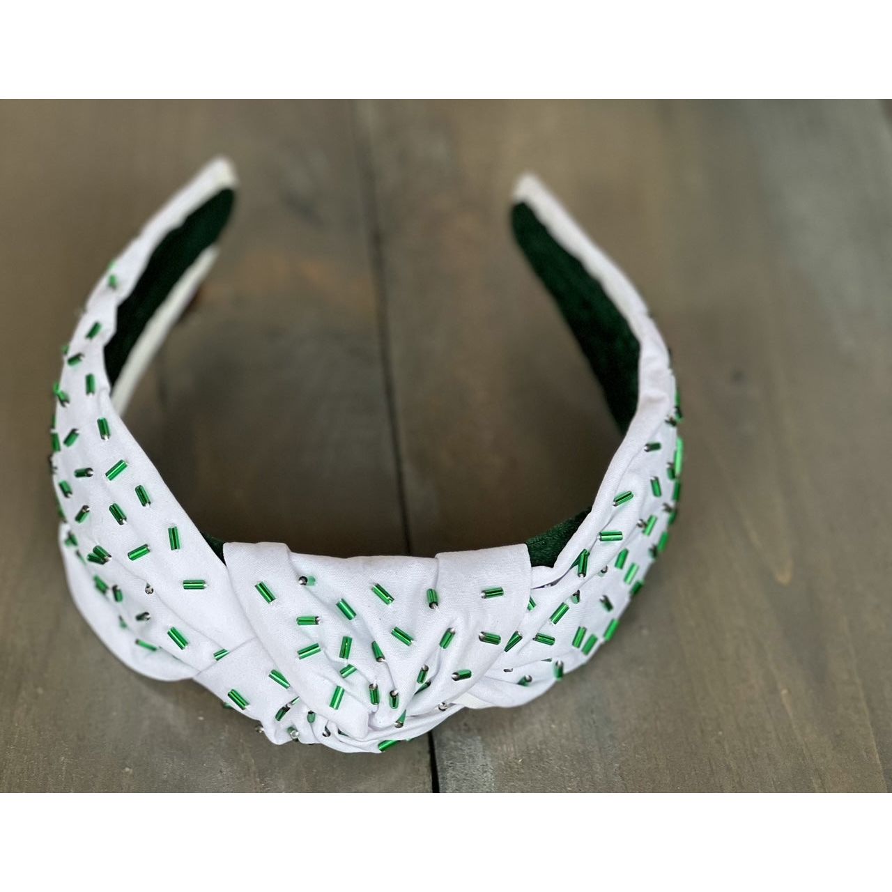 Green Confetti Seed Bead Front Knot Headband - OBX Prep