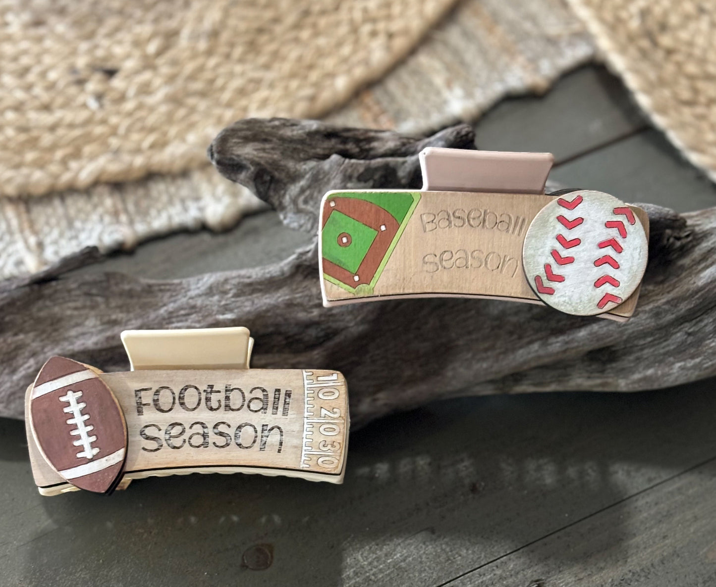 Baseball Season Hand Painted Wood Hair Claw Clip.