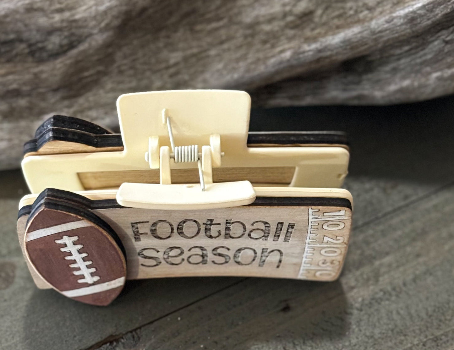 Football Season Hand Painted Wood Hair Claw Clip.