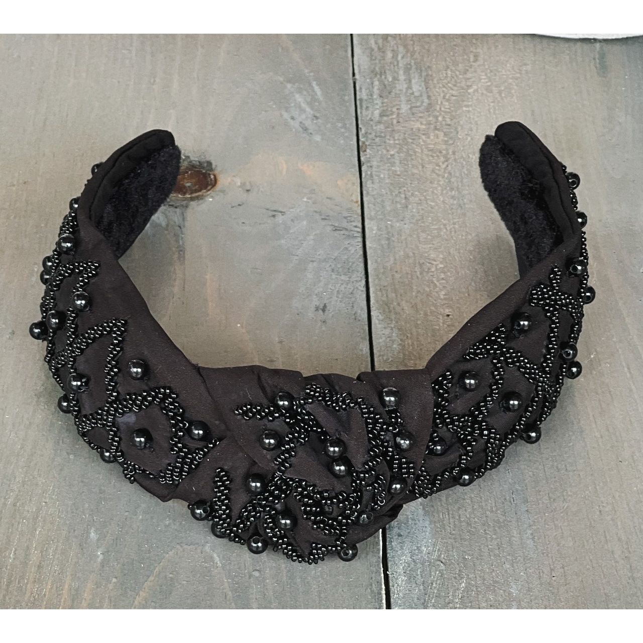 Monochrome Black Seed Bead Front Knot Headband-Restocking - OBX Prep