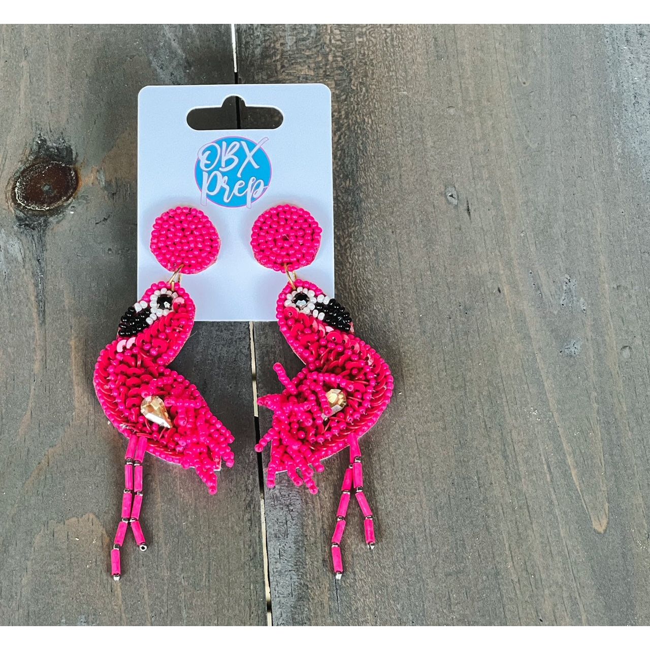 Long Flamingo Seed Bead Dangle Earrings - OBX Prep