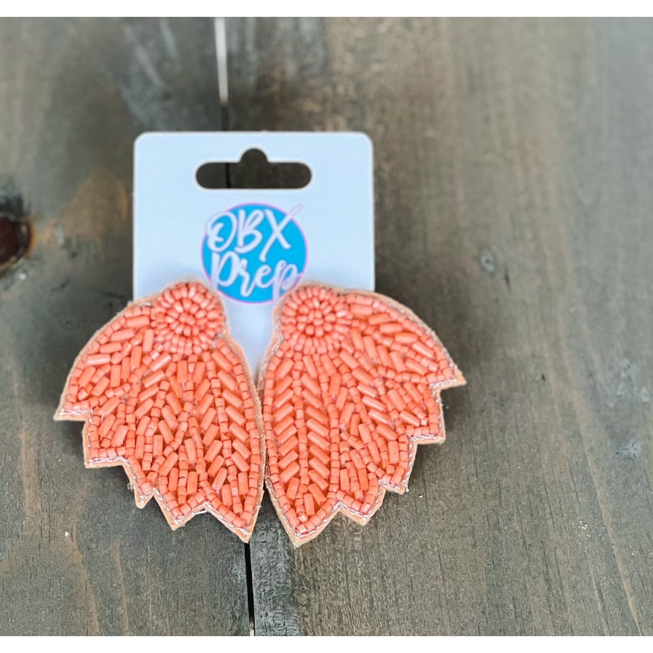 Seed Beaded Feather Felt Statement Earrings - OBX Prep