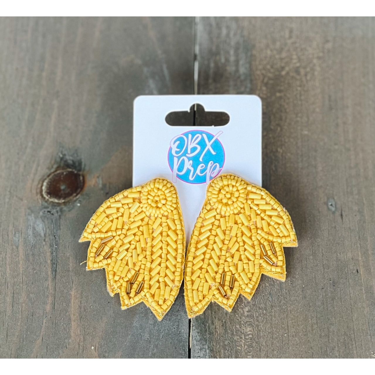 Seed Beaded Feather Felt Statement Earrings - OBX Prep