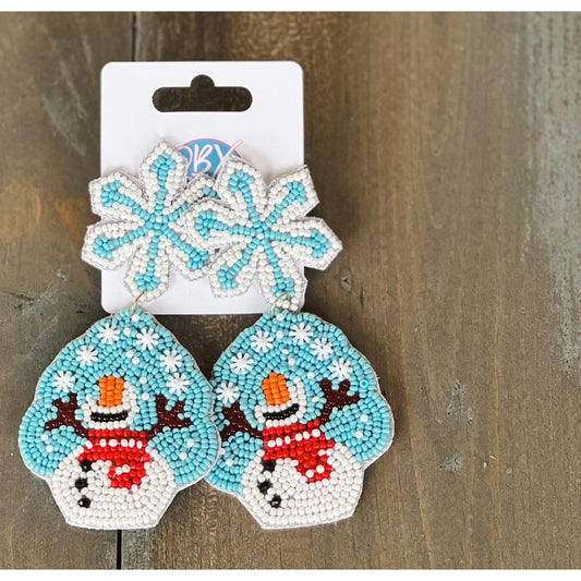 Happy Winter Snowman Seed Beaded Earrings - OBX Prep