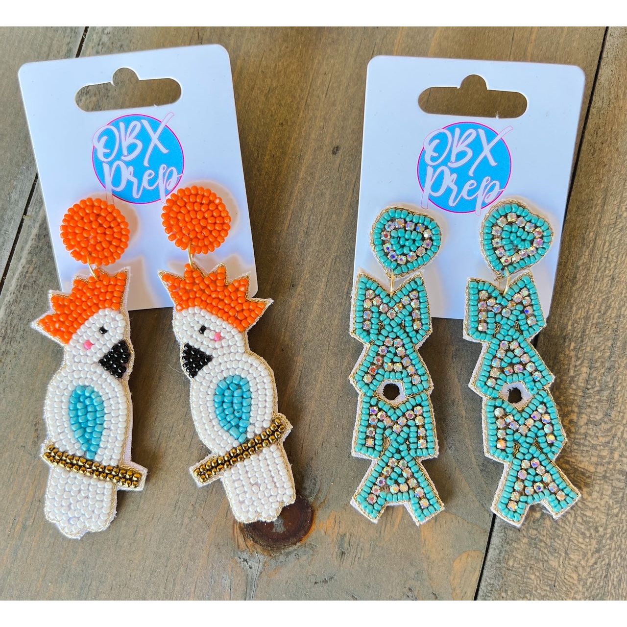 Tropical Bird Cockatoo Seed Beaded Dangle Earrings - OBX Prep