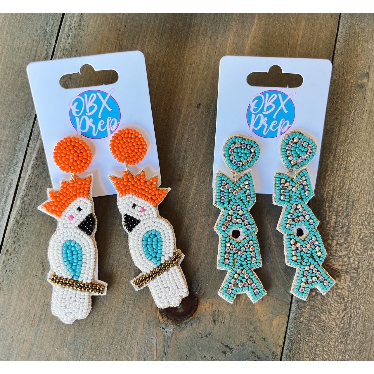 Tropical Bird Cockatoo Seed Beaded Dangle Earrings - OBX Prep