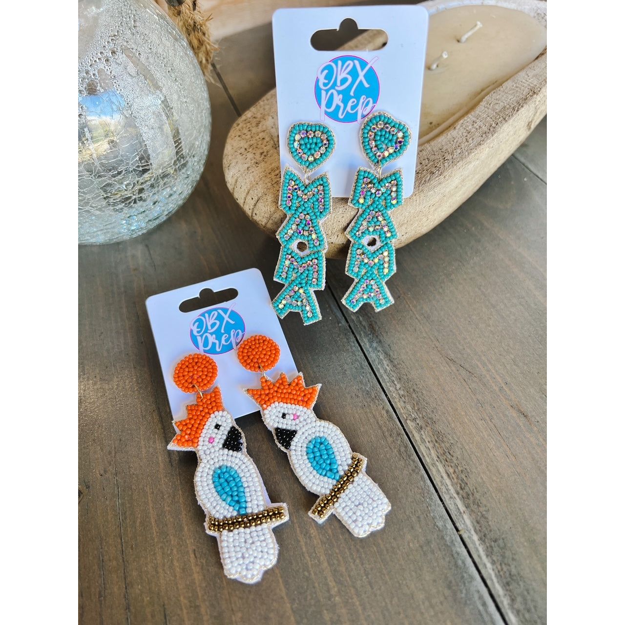 Tropical Bird Cockatoo Seed Beaded Dangle Earrings - OBX Prep