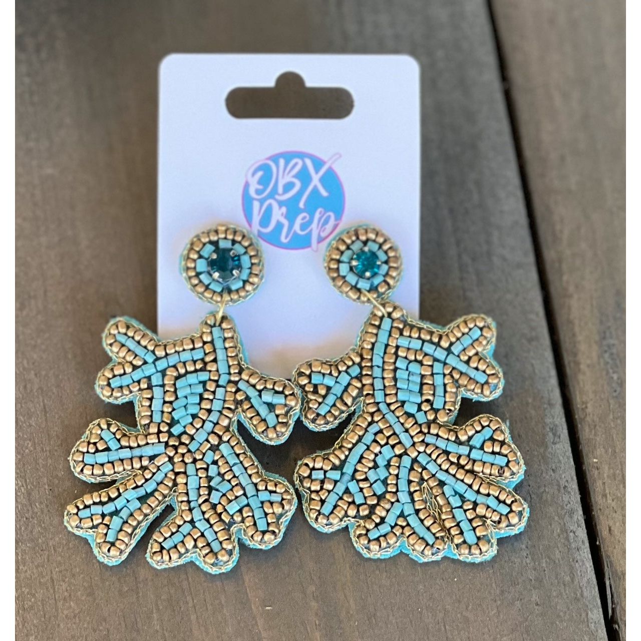 Beach Coral Blue Seed Beaded Earrings - OBX Prep