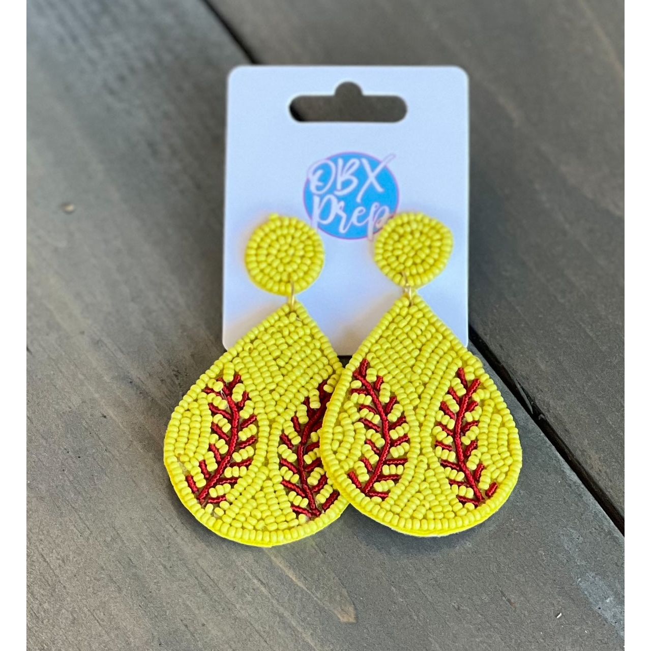 Softball Teardrop Seed Beaded Dangle Earrings - OBX Prep