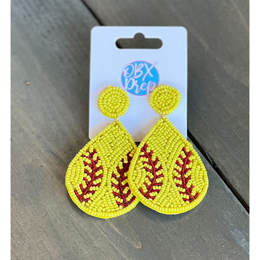 Softball Teardrop Seed Beaded Dangle Earrings - OBX Prep