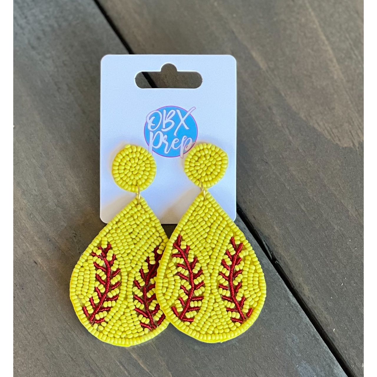 Softball Teardrop Seed Beaded Dangle Earrings - OBX Prep