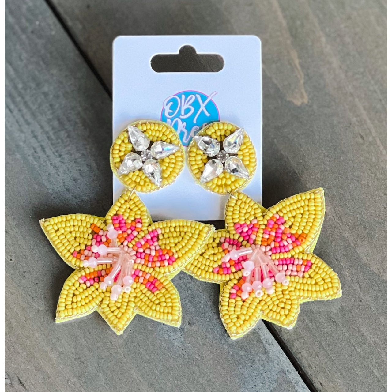 Yellow Hibiscus Beaded Dangle Earrings - OBX Prep