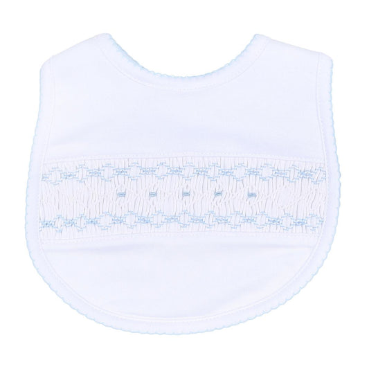 Lindsay and Luke Blue Hand Smocked Pima Cotton Bib