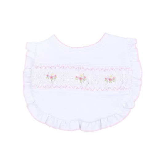 Lindsay and Luke Pink Hand Smocked Ruffle Pima Cotton Bib