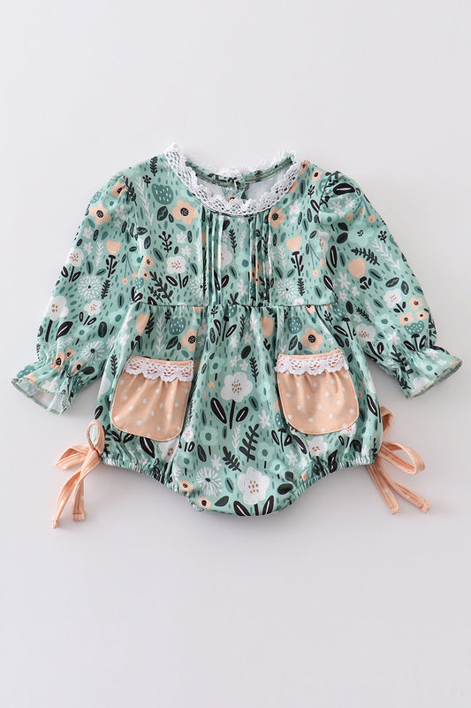 Green floral print baby girl bubble