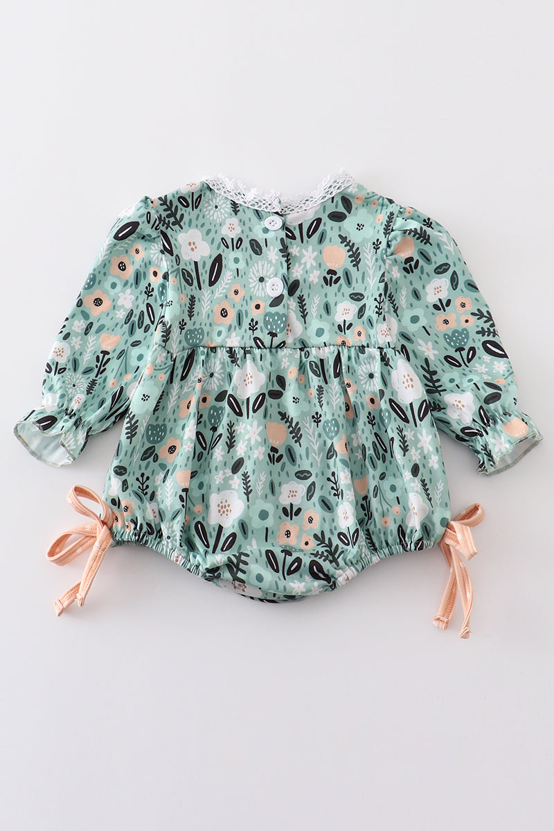 Green floral print baby girl bubble